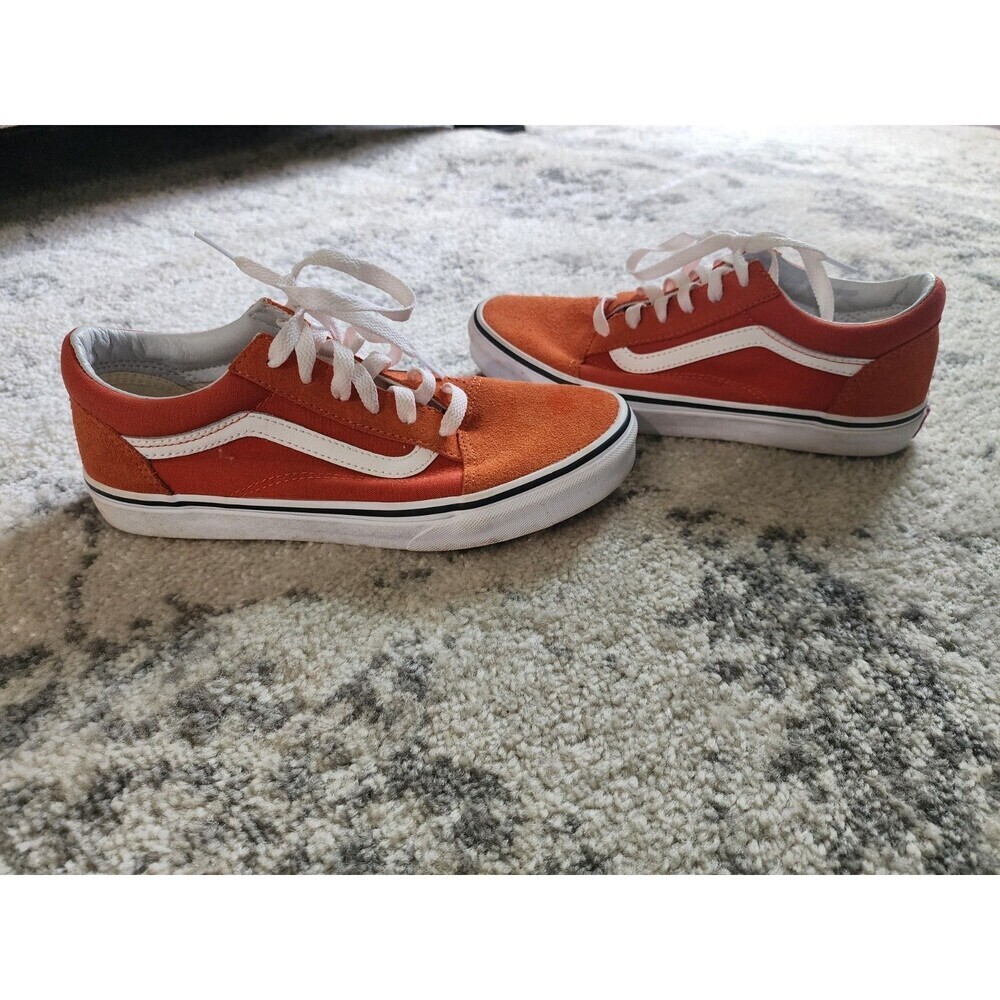 Vans Old Skool Orange Skate Canvas Low Top Lace Up Shoes US Kids Size 7